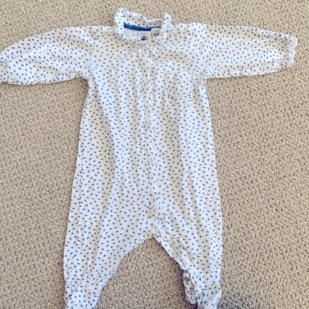 Dainty blue floral petit bateau footed coverall, 3 months